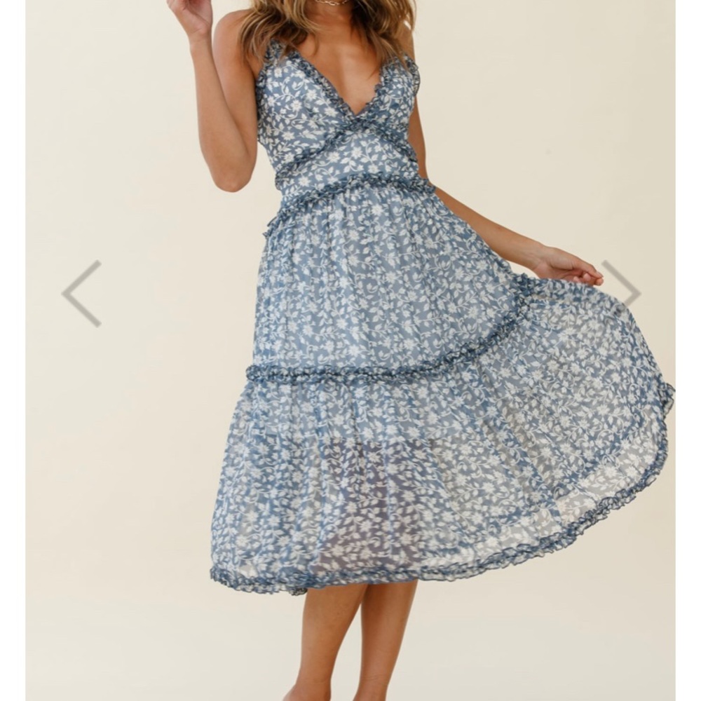 Angel Biba Blue Floral Midi Dress